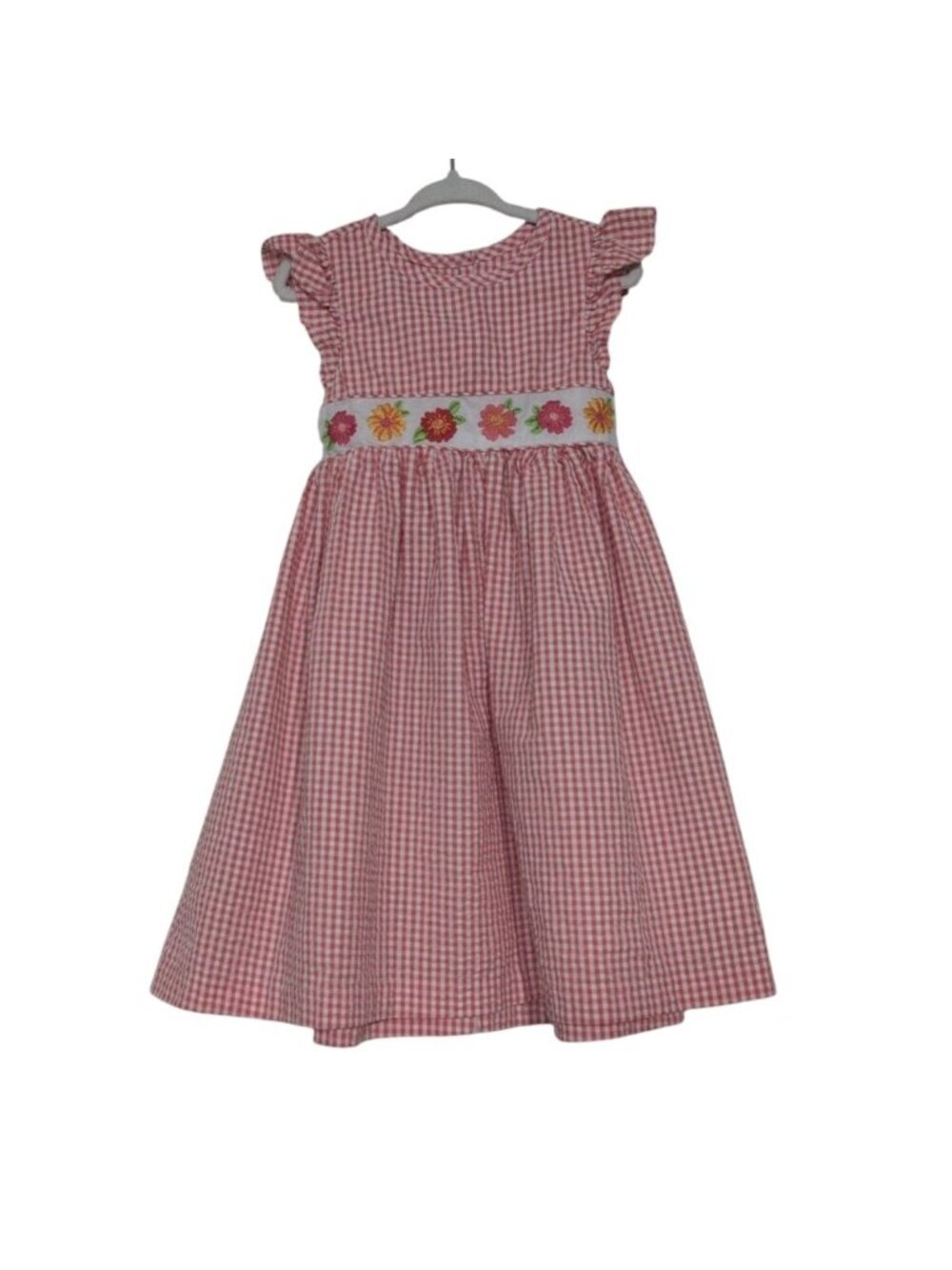 Marmellata Embroidered Floral Gingham Check Dress Girls Size 3T Pink Ruffle